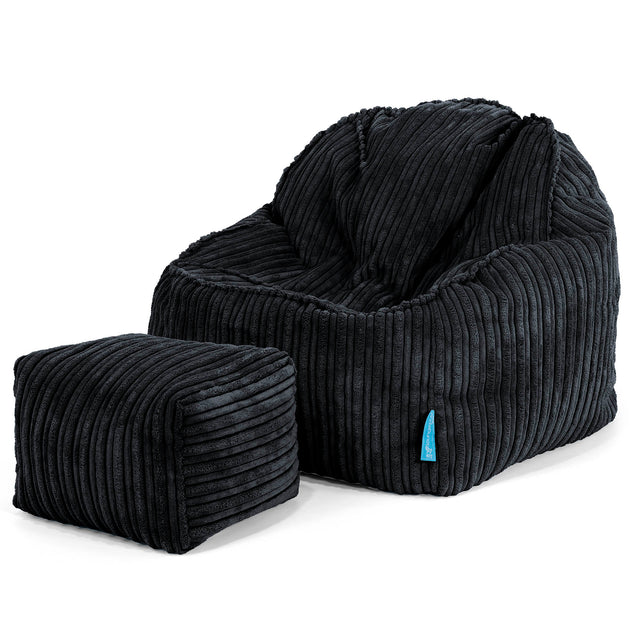 Poltrona Pouf Sacco Sloucher per Bambini 2 a 6 anni - Velluto a Coste Nero 03