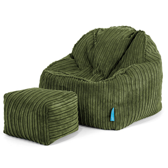 Poltrona Pouf Sacco Sloucher per Bambini 2 a 6 anni - Velluto a Coste Verde Foresta 03