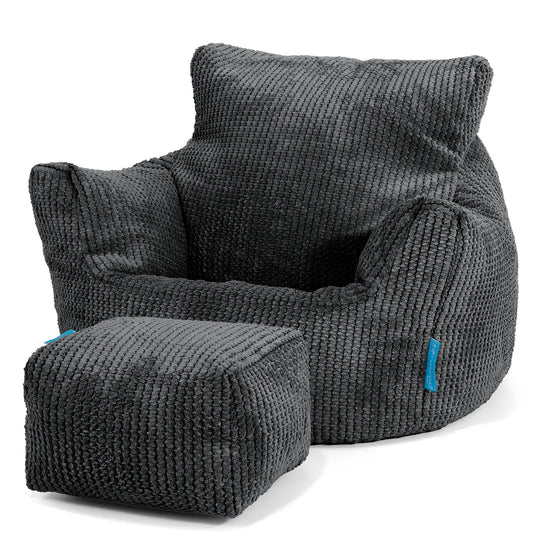 Poltrona Sacco Per Bambini Piccolo 1-3 anni - Velluto a Coste Effetto Waffle Nero 02