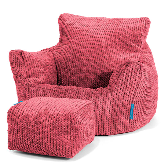 Poltrona Sacco Per Bambini Piccolo 1-3 anni - Velluto a Coste Effetto Waffle Rosso pastello 02