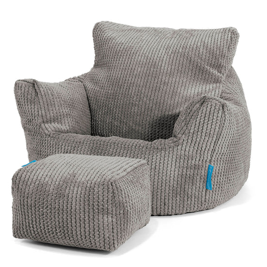 Poltrona Sacco Per Bambini Piccolo 1-3 anni - Velluto a Coste Effetto Waffle Carbone Grigio 02