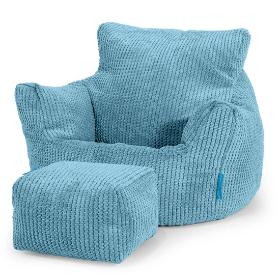 Poltrona Sacco Per Bambini Piccolo 1-3 anni - Velluto a Coste Effetto Waffle Egeo Blu 02