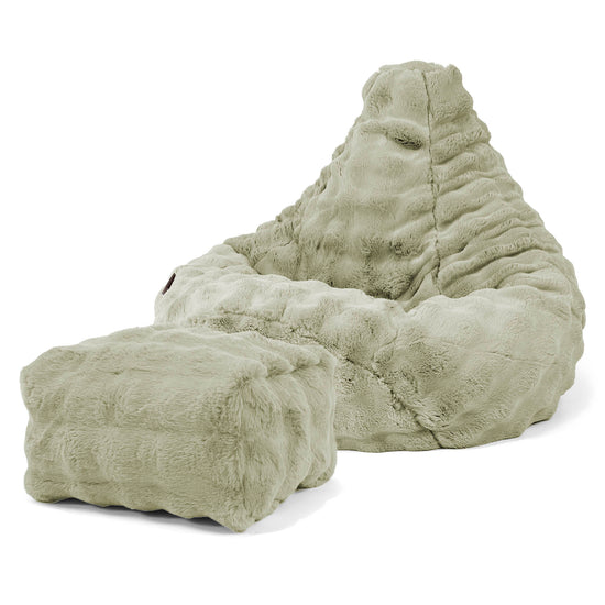 Poltrona Sacco Pouf 'Gioco' - Pelliccia Sintetica a Bolle Verde Salvia 01