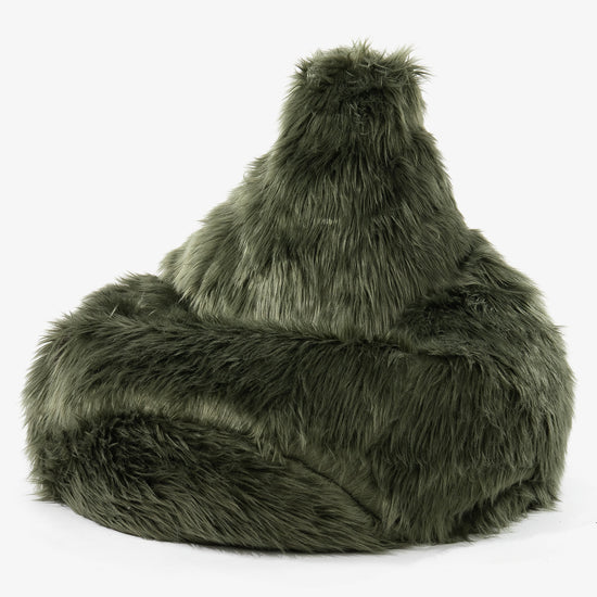 Poltrona Sacco Pouf 'Gioco' - Pelliccia Sintetica Mongola Verde Salvia 01