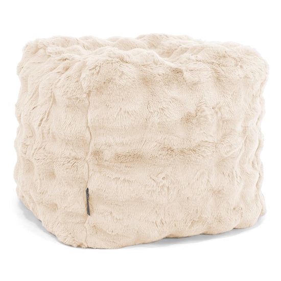 Pouf Cubo Poggiapiedi - Pelliccia Sintetica a Bolle Panna 01