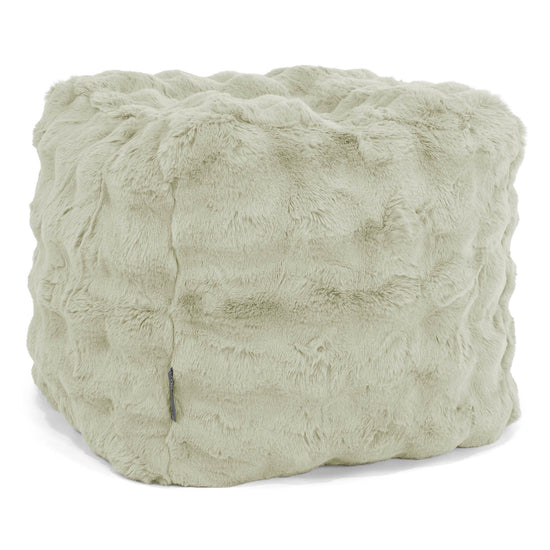 Pouf Cubo Poggiapiedi - Pelliccia Sintetica a Bolle Verde Salvia 01