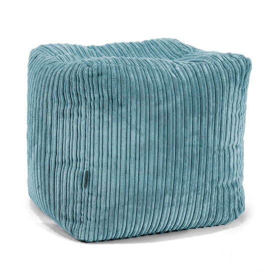 Pouf Cubo Poggiapiedi - Velluto a Coste Egeo Blu 01