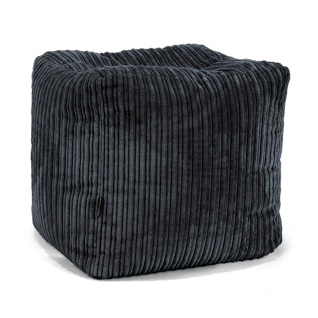 Pouf Cubo Poggiapiedi - Velluto a Coste Nero 01