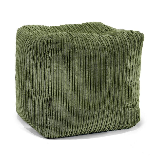 Pouf Cubo Poggiapiedi - Velluto a Coste Verde Foresta 01