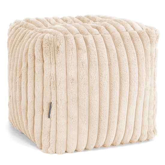 Pouf Cubo Poggiapiedi - Velluto Felpato Ultra Morbido Panna1