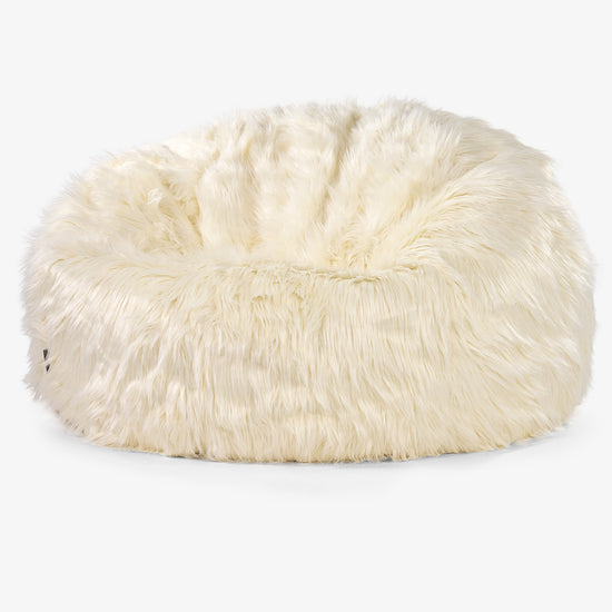 Pouf Divano Sacco - Pelliccia Sintetica Mongola Panna 01