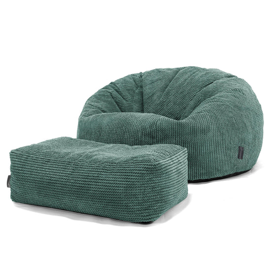 Pouf Divano, Sacco - Velluto a Coste Effetto Waffle Verde Muschio 02
