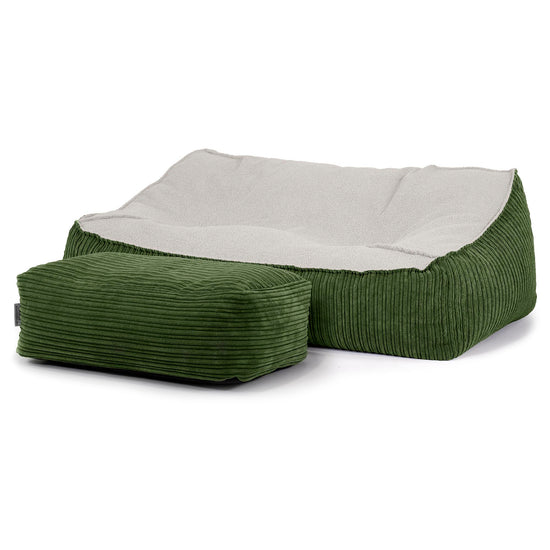 Pouf Divano Sloucher - Bouclé & Velluto a Coste Verde Foresta 03