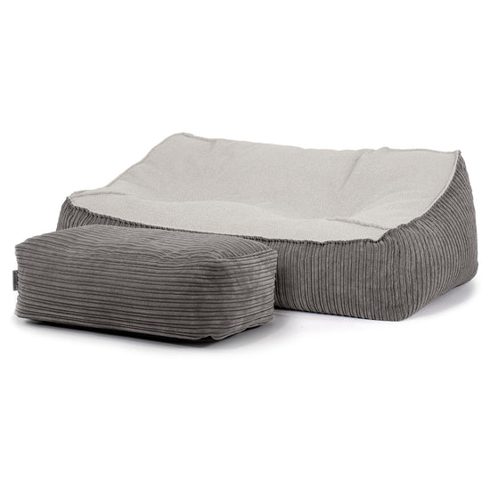 Pouf Divano Sloucher - Bouclé & Velluto a Coste Grafite 03