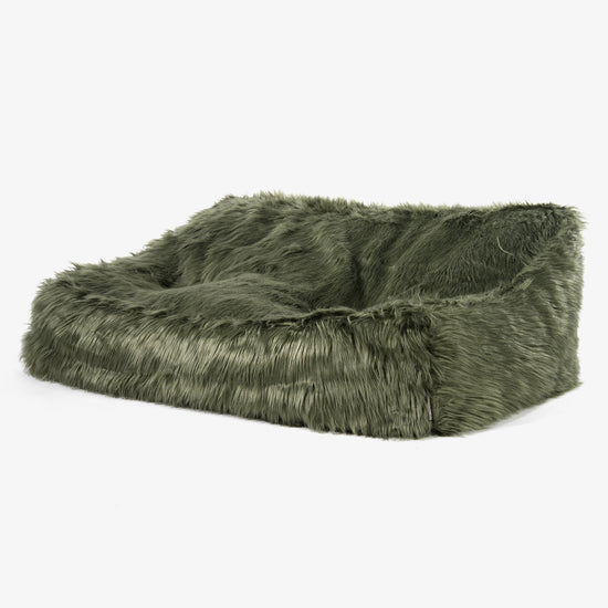 Pouf Divano Sloucher - Pelliccia Sintetica Mongola Verde Salvia 01