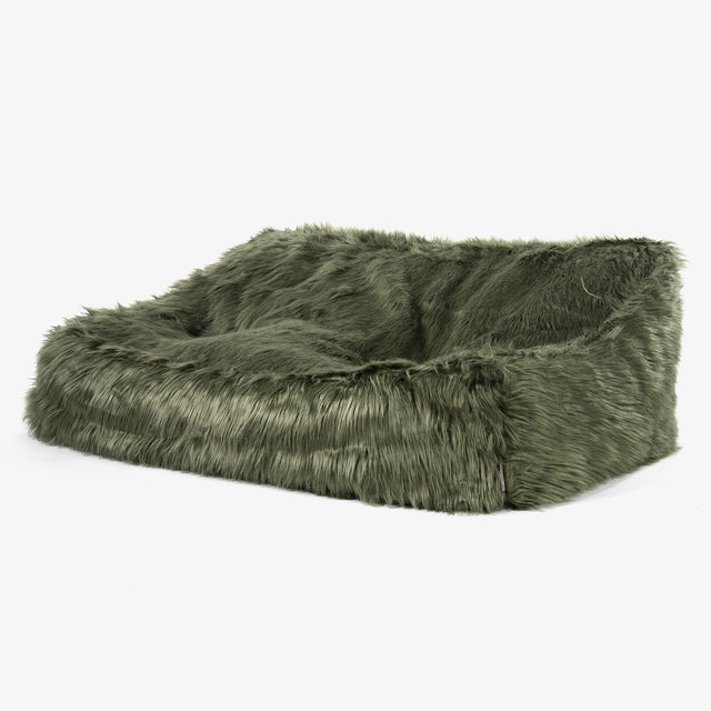 Pouf Divano Sloucher - Pelliccia Sintetica Mongola Verde Salvia 01