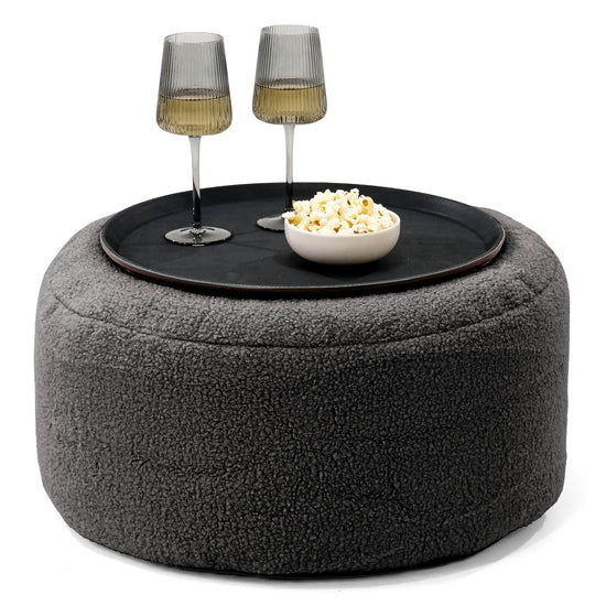 Pouf Ottoman con Vassoio - Bouclé Grafite - 01