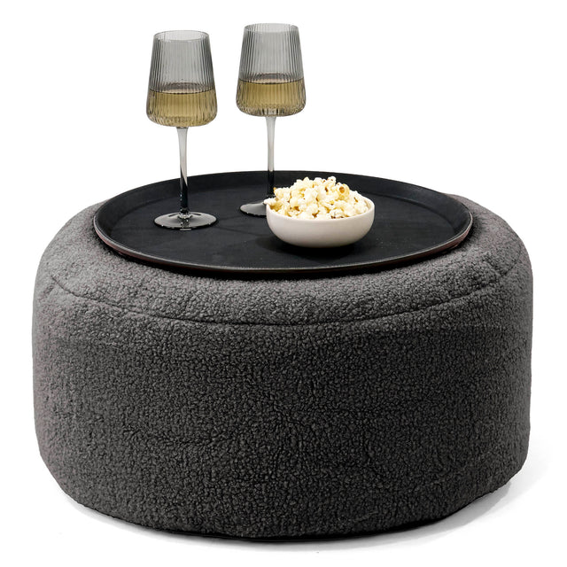 Pouf Ottoman con Vassoio - Bouclé Grafite - 01