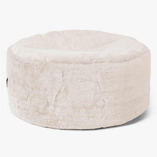 Pouf Ottoman con Vassoio - Eco-pelliccia di Coniglio Bianco - 02