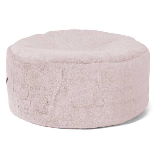 Pouf Ottoman con Vassoio - Eco-pelliccia di Coniglio Rosa Antico - 02