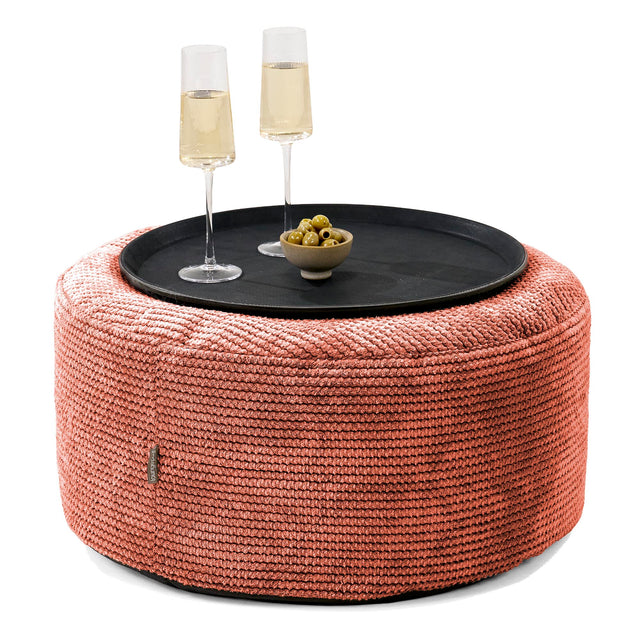Pouf Ottoman con Vassoio - Pompon Arancione Zucca - 01