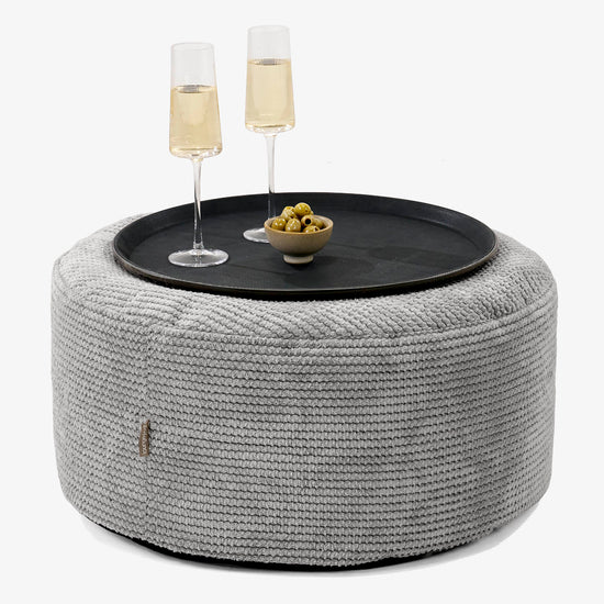 Pouf Ottoman con Vassoio - Pompon Carbone Grigio - 01
