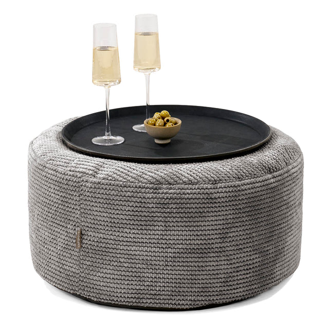 Pouf Ottoman con Vassoio - Pompon Carbone Grigio - 01