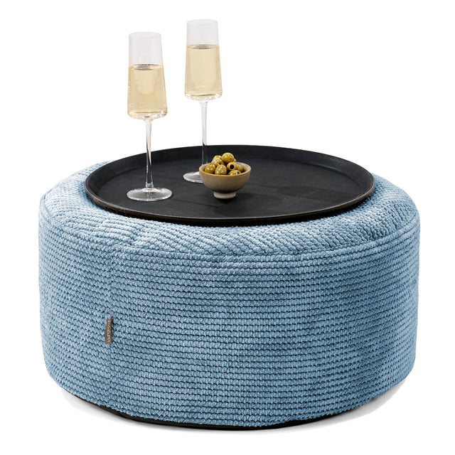 Pouf Ottoman con Vassoio - Pompon Cielo - 01