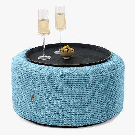 Pouf Ottoman con Vassoio - Pompon Egeo Blu - 01