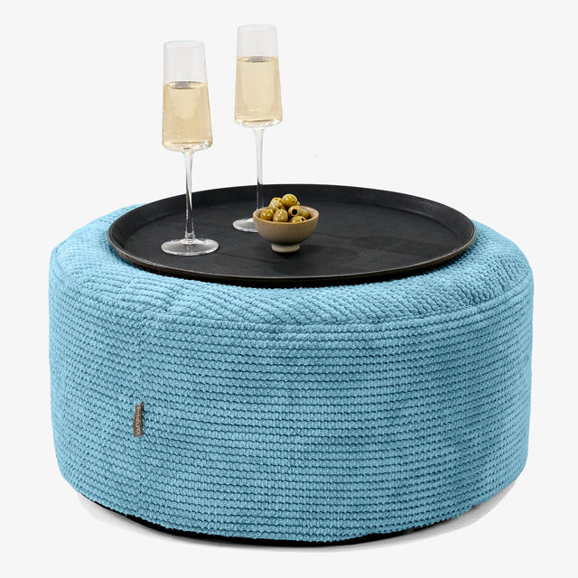 Pouf Ottoman con Vassoio - Pompon Egeo Blu - 01