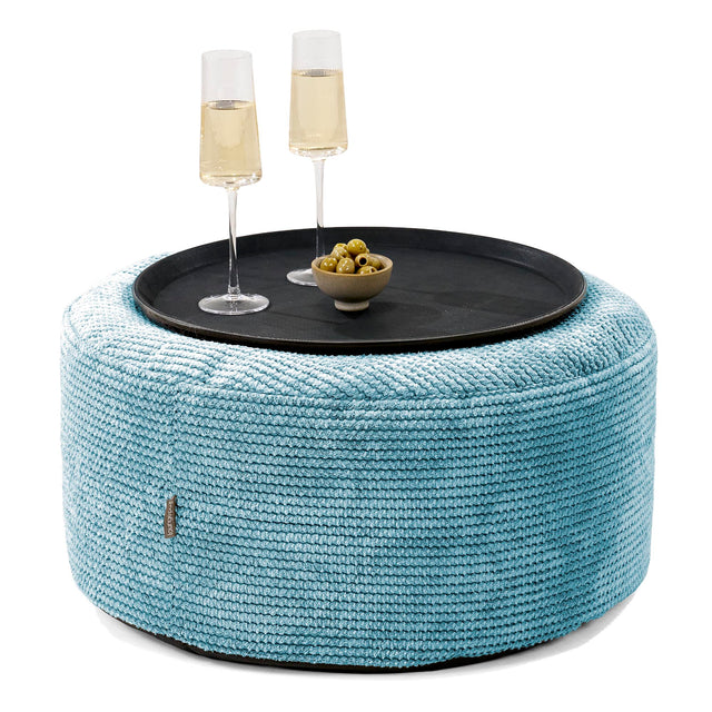 Pouf Ottoman con Vassoio - Pompon Egeo Blu - 01