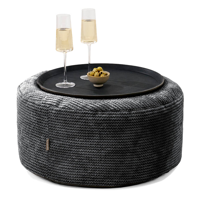 Pouf Ottoman con Vassoio - Pompon Nero - 01