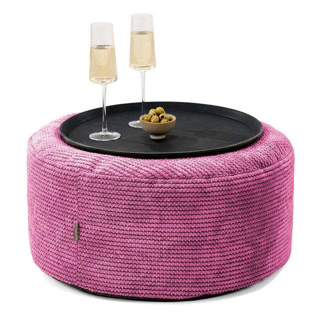 Pouf Ottoman con Vassoio - Pompon Rosa - 01