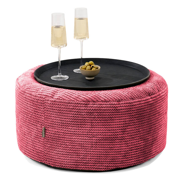 Pouf Ottoman con Vassoio - Pompon Rosso pastello - 01