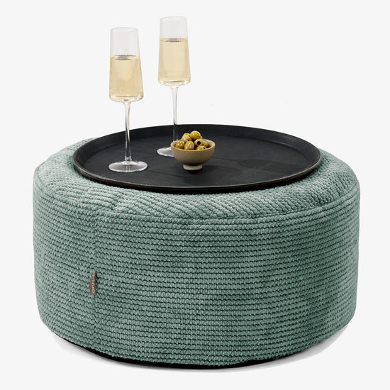 Pouf Ottoman con Vassoio - Pompon Verde Muschio - 01