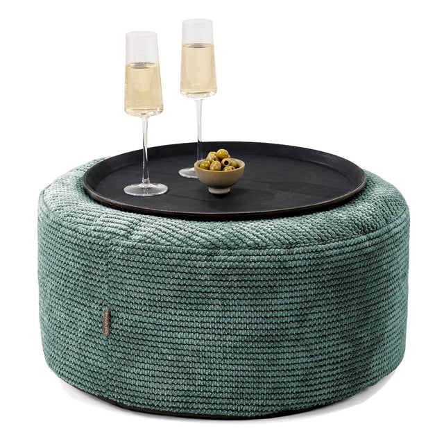 Pouf Ottoman con Vassoio - Pompon Verde Muschio - 01