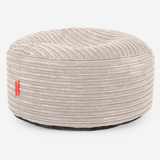 Pouf Ottoman con Vassoio - Velluto a Coste Avorio - 02
