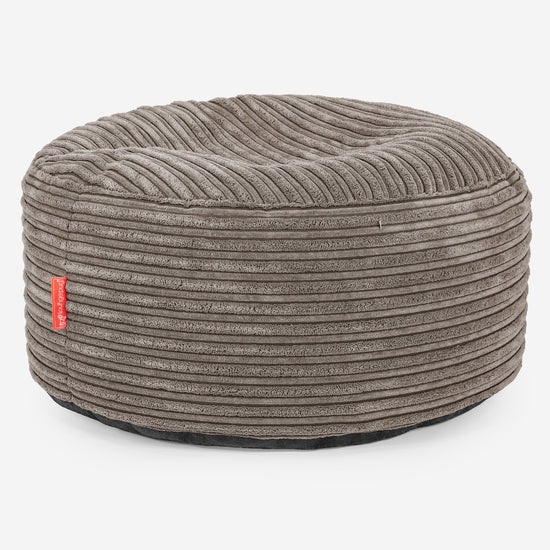 Pouf Ottoman con Vassoio - Velluto a Coste Grigio Tortora - 02