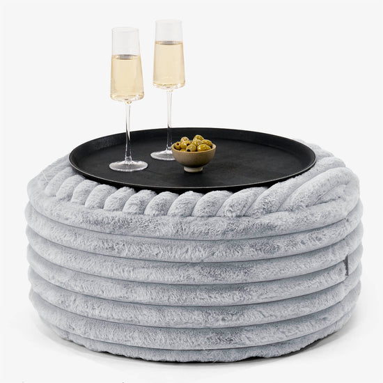 Pouf Ottoman con Vassoio - Velluto Felpato Ultra Morbido Azzurro Uovo di Anatra - 01