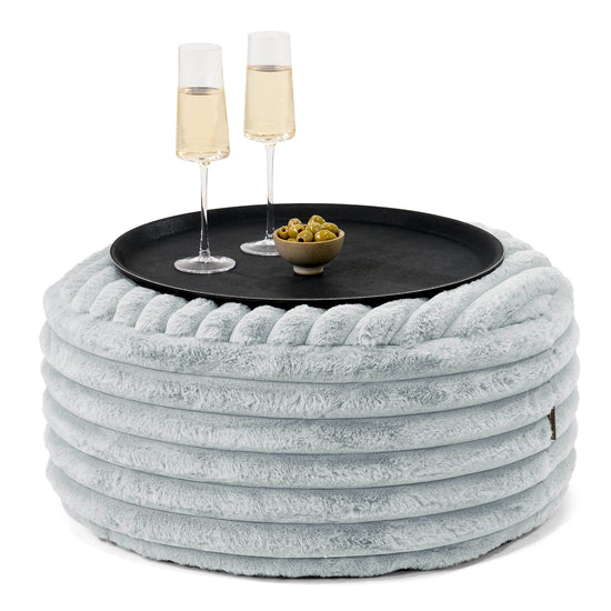 Pouf Ottoman con Vassoio - Velluto Felpato Ultra Morbido Azzurro Uovo di Anatra - 01