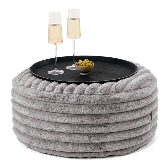 Pouf Ottoman con Vassoio - Velluto Felpato Ultra Morbido Grigio - 01