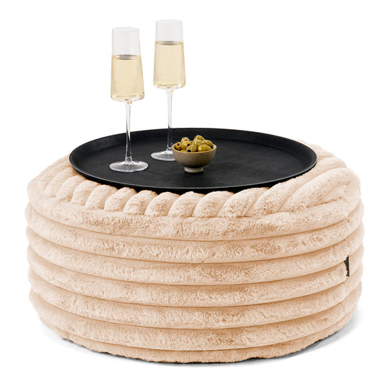 Pouf Ottoman con Vassoio - Velluto Felpato Ultra Morbido Pesca - 01