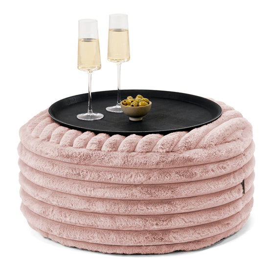 Pouf Ottoman con Vassoio - Velluto Felpato Ultra Morbido Rosa Antico - 01