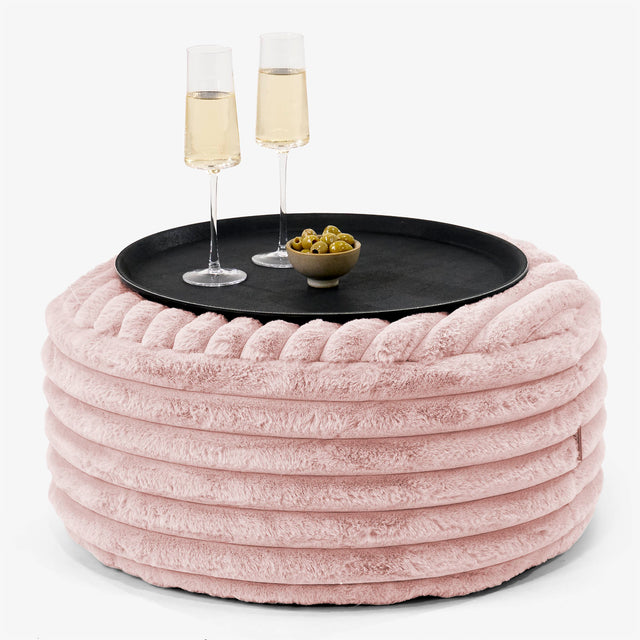 Pouf Ottoman con Vassoio - Velluto Felpato Ultra Morbido Rosa Antico - 01