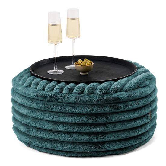 Pouf Ottoman con Vassoio - Velluto Felpato Ultra Morbido Tiglio - 01