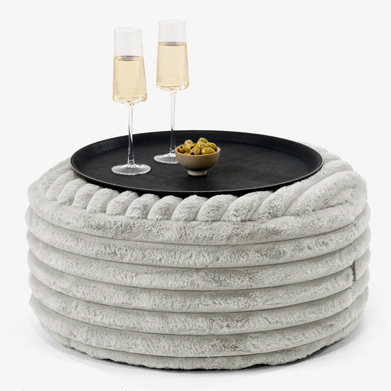 Pouf Ottoman con Vassoio - Velluto Felpato Ultra Morbido Verde Salvia - 01