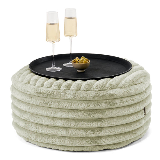 Pouf Ottoman con Vassoio - Velluto Felpato Ultra Morbido Verde Salvia - 01