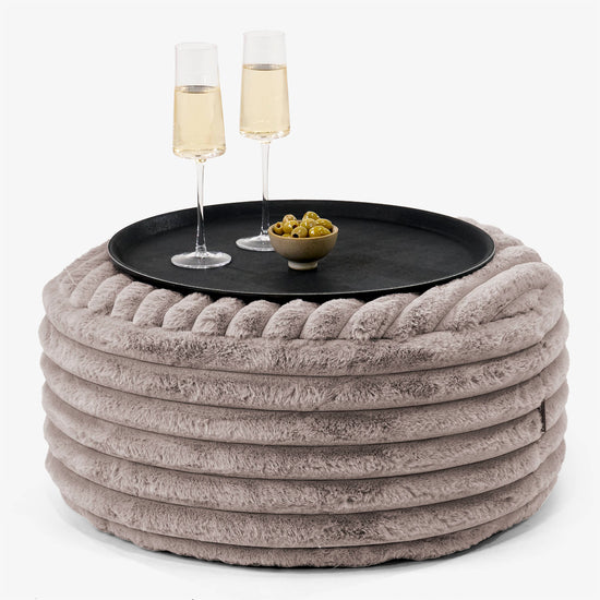 Pouf Ottoman con Vassoio - Velluto Felpato Ultra Morbido Visone - 01