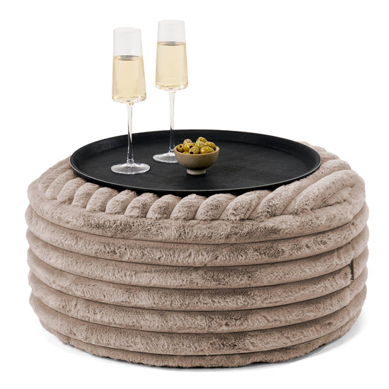 Pouf Ottoman con Vassoio - Velluto Felpato Ultra Morbido Visone - 01