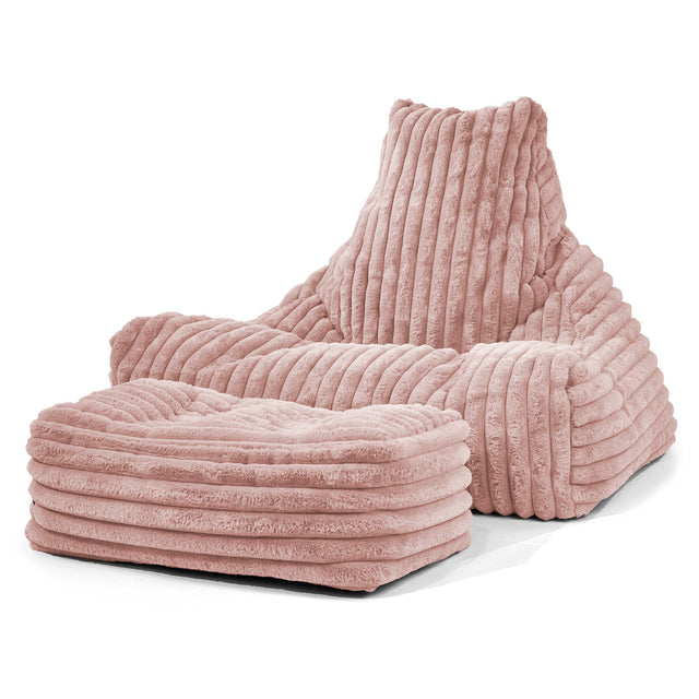 Pouf Poltrona Relax Sacco - Velluto Felpato Ultra Morbido Rosa Antico 02